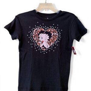 Betty Boop Black Graphic Heart Tee with Rhinestones